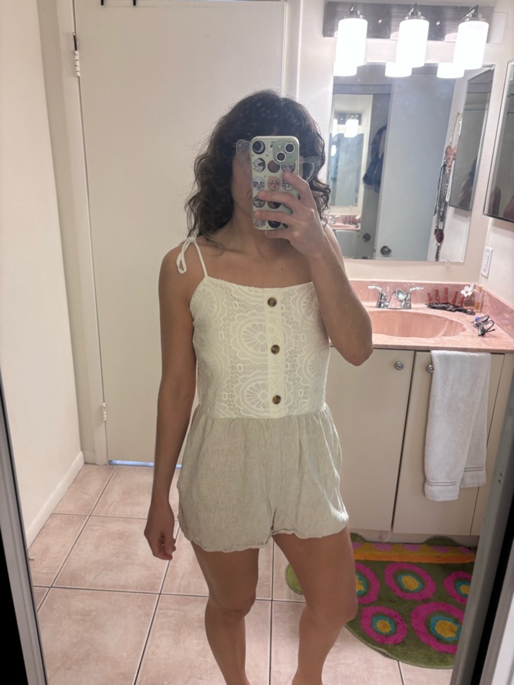 Speechless Cream Lace Tie-Strap Romper
